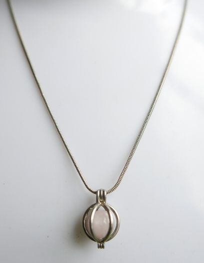 Vintage Rose Quartz Sterling Silver 925 Cage Necklace, "Love Stone" Pendant length 20" - 6,8g