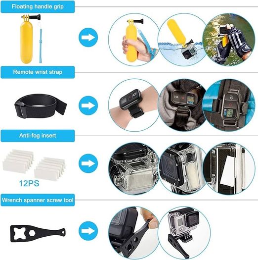 Action Camera Accessories Kit 60-In-1 for GoPro Hero 12 11 10 9 8 7 6 5 Session 4 3+ 3 2 1 Black Silver SJ4000 / SJ5000 / SJ6000 DJI OSMO Action DBPOWER AKASO Xiaomi Yi APEMAN