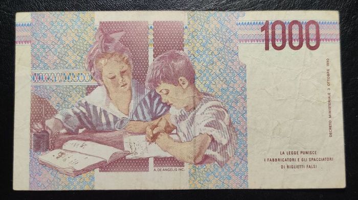 1990 ITALY 1000 LIRE Banknote M. Montessori