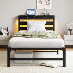 3ft Single Bed Frame with Charging Station and LED Lights