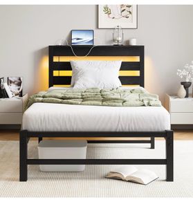 3ft Single Bed Frame with Charging Station and LED Lights