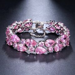 Pink Stone Crystal Silver Statement Bracelet