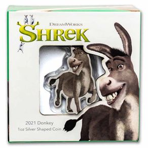 2021 Niue 1 oz Silver  Donkey Shaped Colorized Coin (Shrek). Proof.Mintage 1000
