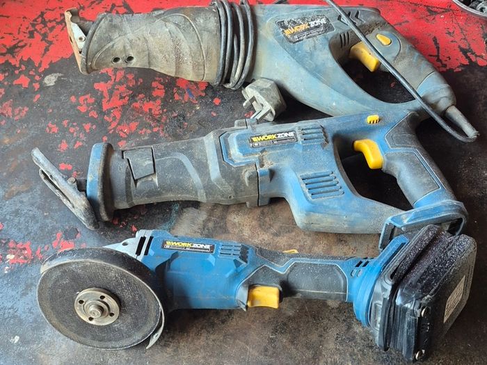 WorkZone battery grinder and 2 recip saws