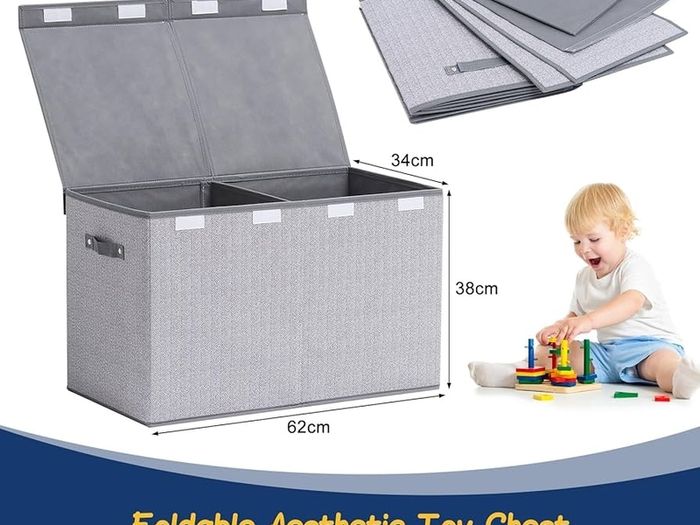 Toy Storage Box, 81L Foldable Kids Toy Chests & Boxes for Boys Girls,Toy Storage Organiser with Flip-top Lid, Childrens Storage Box for Clothes, Bedroom,Playroom, Kindergarten,Grey
