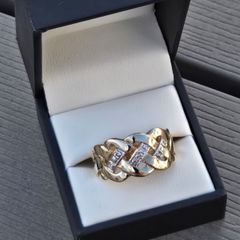 Vintage 9ct Yellow Gold Gents Celtic Knot Diamond Ring
