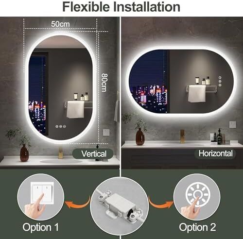 Bathroom Mirror with LED Lights 500x800mm Oval Wall Mirror Bluetooth Led Mirror Anti-Fog, 3000K-6500K, Dimmable