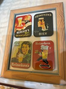 Framed Vintage Heineken Metal Coasters