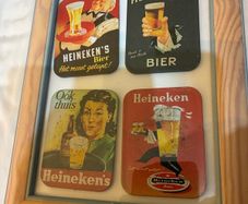 Framed Vintage Heineken Metal Coasters