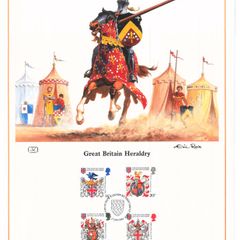 1984 Great Britain Limited Edition Lithographed Print measuring 333mm X 257mm showing Great Britain Heraldry Commemorative stamps with First Day of Issue Cancel