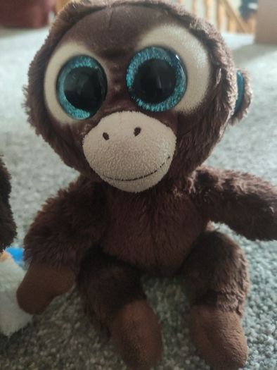 Bundle of 4 Ty Beanie Boos plush toys including the monkey phone holder stand