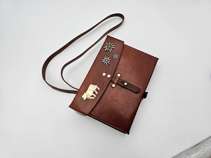 Original Swiss Army Issued Officier Leather Bag Collectable with Swiss Decorations