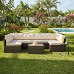MIAMI Luxury Rattan Garden Corner Sofa with Table