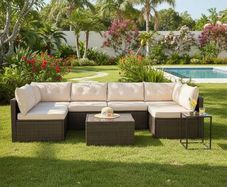 MIAMI Luxury Rattan Garden Corner Sofa with Table