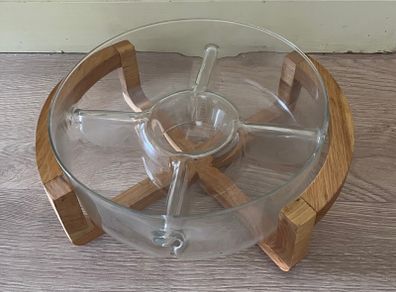 New Glass Dip / Salad Dish With Wooden Stand