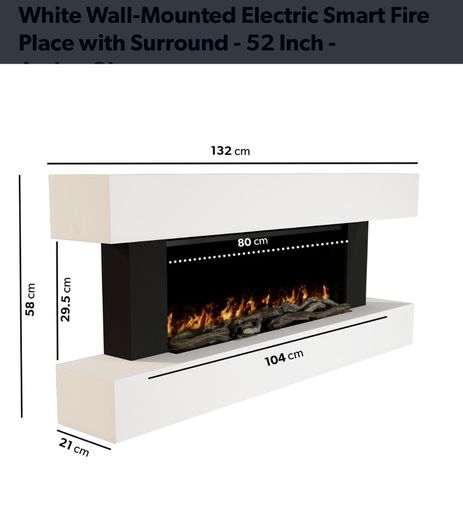 White Wall-Mounted Electric Smart Fire Place with Surround - 52 Inch - AmberGlo
