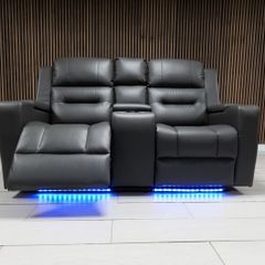 2 Seater Titan Plus Electric Grey Leather Recliner Sofa
