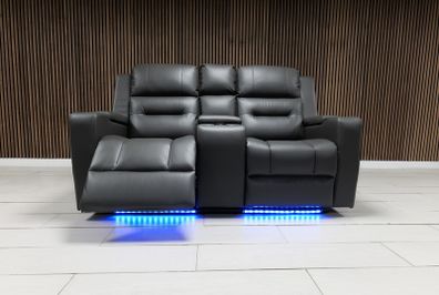2 Seater Titan Plus Electric Grey Leather Recliner Sofa