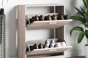 Oak Look Wooden Shoe Cabinet with 2 Compartments