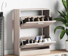 Oak Look Wooden Shoe Cabinet with 2 Compartments
