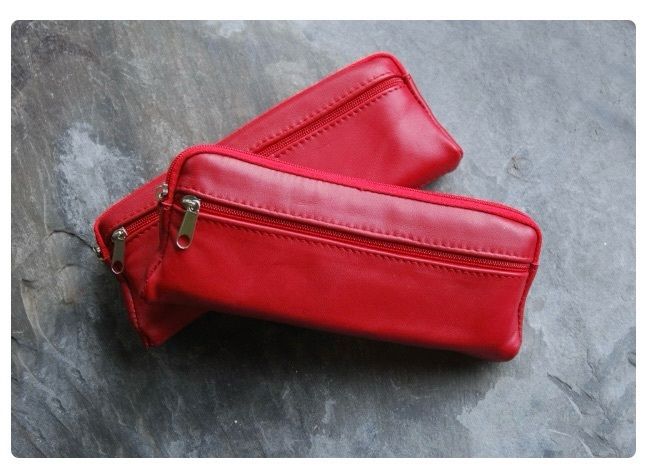 Ten mixed colour real leather pencil case / glasses cases