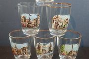 Cool Set of Six Vintage Retro Tourist-Ware Souvenir Shot Glasses with London Scenes, Made by Clandril, Circa 1950