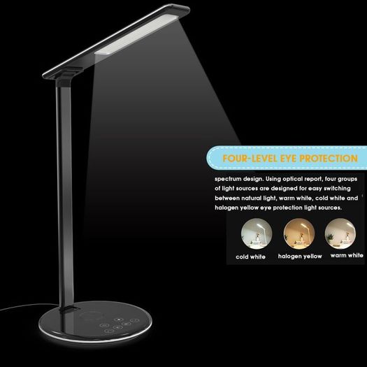 New 2 in 1 folding fast charging LED desk lamp with wireless charger eye protection for iphone, Samsung, Android.