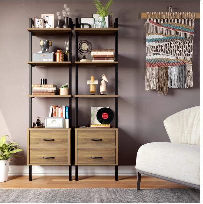 BRAND NEW Industrial 4Tier Ladder Shelf Bookshelf Wall Mounted Storage Rack &Fabric Drawer