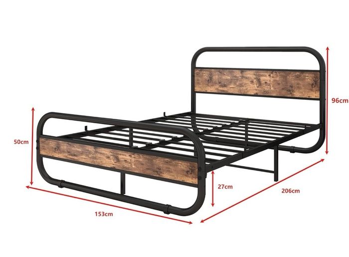 King Size Bed Metal Platform Bed Frame with Wood Headboard