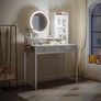 Dressing Table with LED Lights, Adjustable Brightness & Height Adjustable for 120-180 cm, 2 Fabric Drawers, 80 x 40 x 136 cm, White + White Image 3