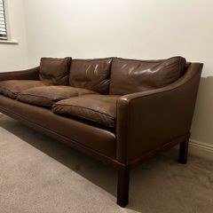 Brown Leather The President Mid Century Sofa by Ingemar Thillmark for OPE-Mobler