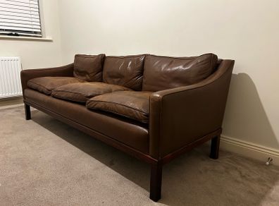 Brown Leather The President Mid Century Sofa by Ingemar Thillmark for OPE-Mobler