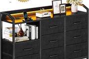Black Chest of Drawers Bedroom, 8 Large Fabric Drawers, 110x30x88