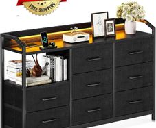 Black Chest of Drawers Bedroom, 8 Large Fabric Drawers, 110x30x88
