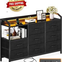 Black Chest of Drawers Bedroom, 8 Large Fabric Drawers, 110x30x88