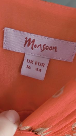 MONSOON coral silk dress Sz 16