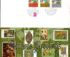 1980 Ireland Christmas Card with printed stamps but set of Irish Christmas Commemorative Stamps with First Day of Issue cancel