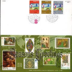 1980 Ireland Christmas Card with printed stamps but set of Irish Christmas Commemorative Stamps with First Day of Issue cancel