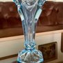 Vintage Art Deco Light Blue Pressed Glass Trumpet Vase made in Czechoslovakia 1930s Image 2