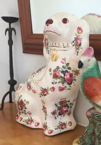 Pair of Staffordshire Style Dogs - Rose/Floral/Gold