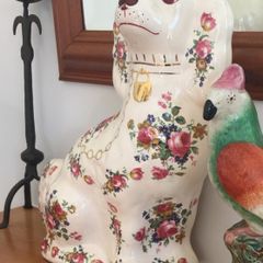 Pair of Staffordshire Style Dogs - Rose/Floral/Gold