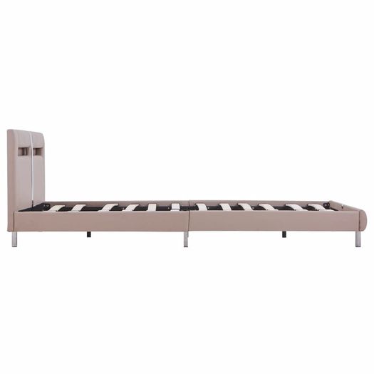 Bed Frame with LED Cappuccino Faux Leather 135x190 cm