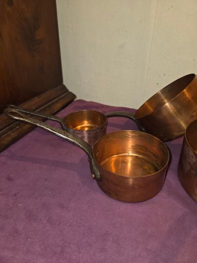Set of 4 Antique French Copper Saucepans