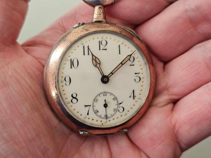 Antique Silver Swiss Made WW1 Era Military Pocket Watch