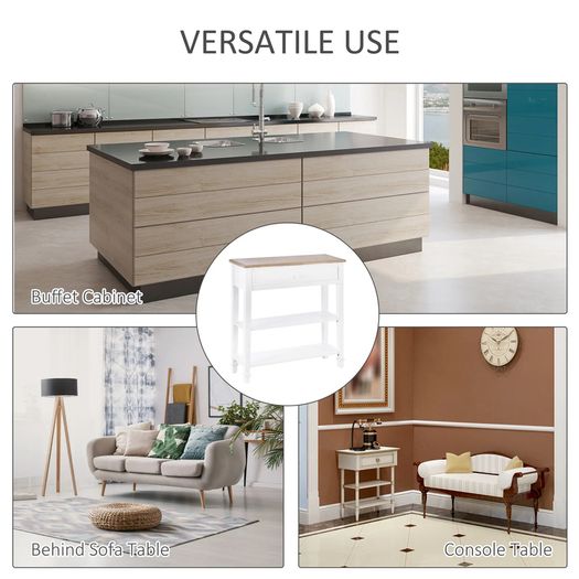 Console Table, 3-tier Hallway Table with Drawer and 2 Open Shelves, Retro Entry Table for Shoe Storage, White