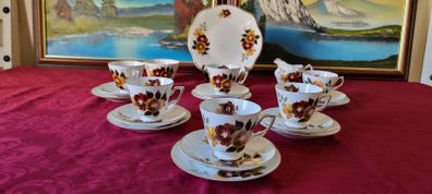 21 Piece Royal Tara Bone China Gold Gilt Red And Yellow Floral Tea Set For 6 Person Setting Made in Ireland