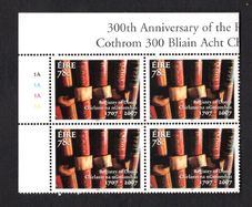 2007 Ireland 300th Anniversary of the Registry of Deeds Act Commemorative Stamp Plate Block  1A1A1A1A Mint Never Hinged (MNH)