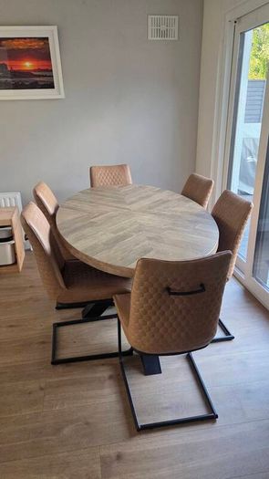 Ez Living Oval Rustic Oak Dining Table and Chairs