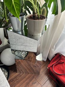 Custom Handmade Mirrored Geometric Side Table / Pedestal Stand