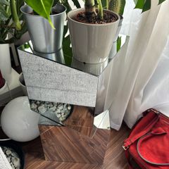 Custom Handmade Mirrored Geometric Side Table / Pedestal Stand